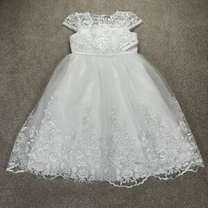 Chantilly Place 6X Lace Sequin Flower Girl Communion Dress Kids White E334865